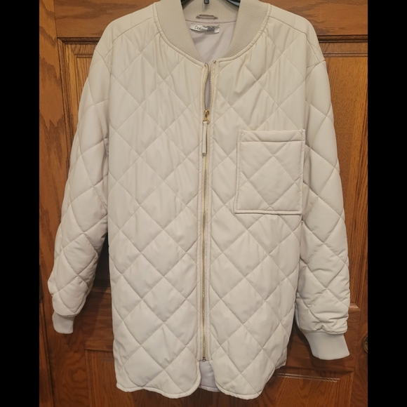Cream Quilted Bomber Jacket Gold Zip 1X Like New DEX - Picture 3 of 4